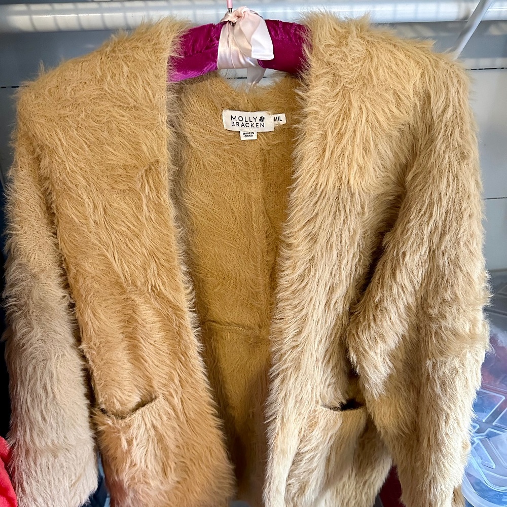Molly Bracken faux fur sweater coat medium large